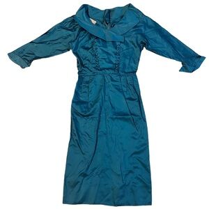 Vintage 50s Beaumelle Turquoise Midi Dress Size 14